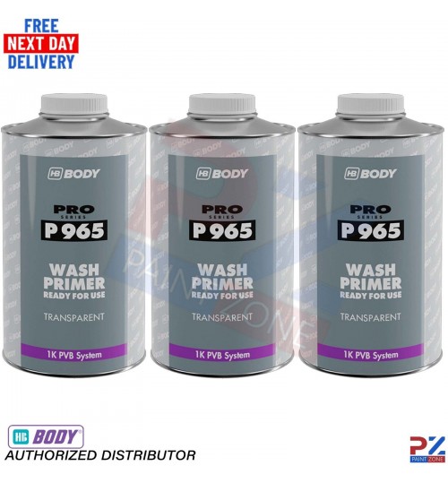 3x HB Body P965 1K Wash Primer 1L - Transparent Etch Aluminium, Galv, Stainless